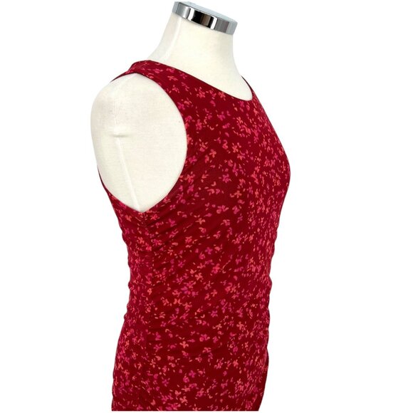 41 Hawthorn Floral Ruched Midi Mesh Overlay Dress Berry Red Pink Size Large NWT - Picture 3 of 11